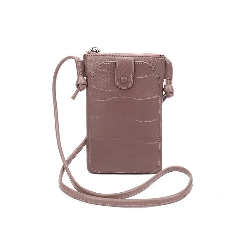 Women's One Shoulder Cell Phone Bag Cowhide Leather