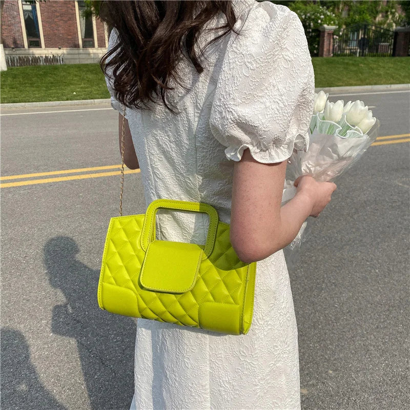 Vintage Chain Strap Crossbody Bag Plaid Shoulder Tote Handbag
