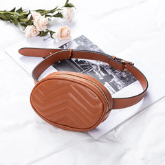 Women's Oval Belt Bag PU Leather Fanny Pack Hip Purse