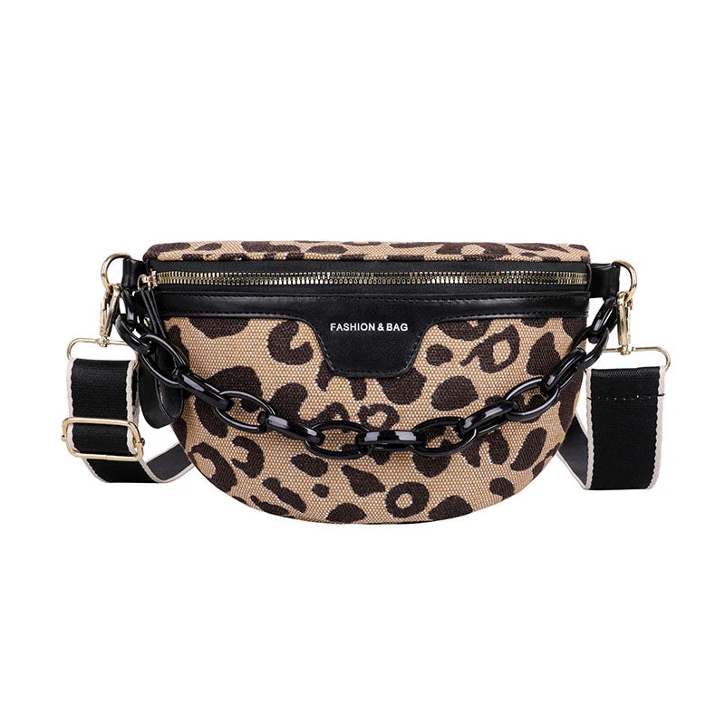 Leopard Print Canvas Waist Bag Chest Pack Fanny Pack