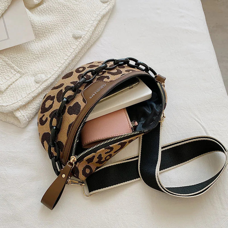 Leopard Print Canvas Waist Bag Chest Pack Fanny Pack