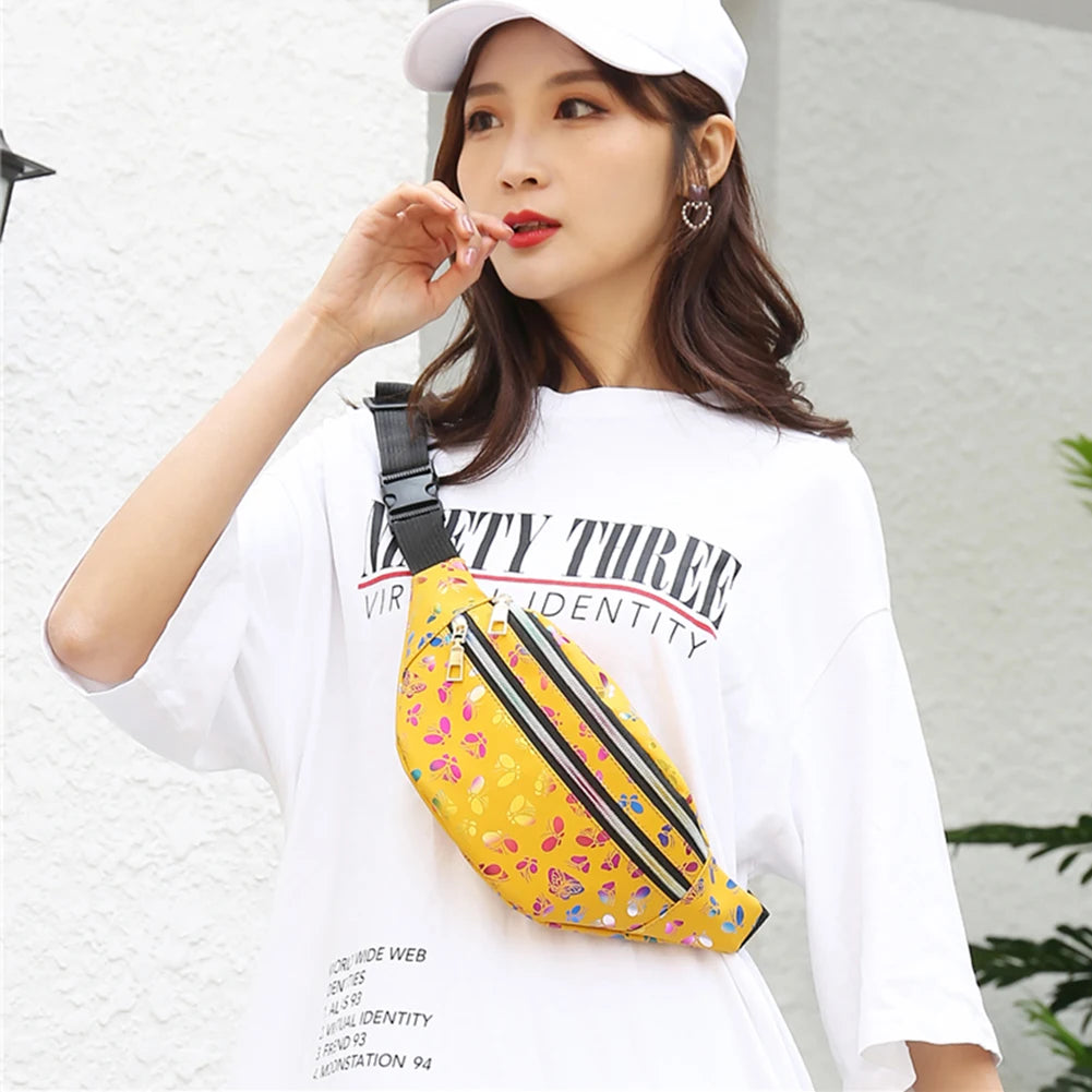 Women's Butterfly Print Waist Pack Crossbody Bag