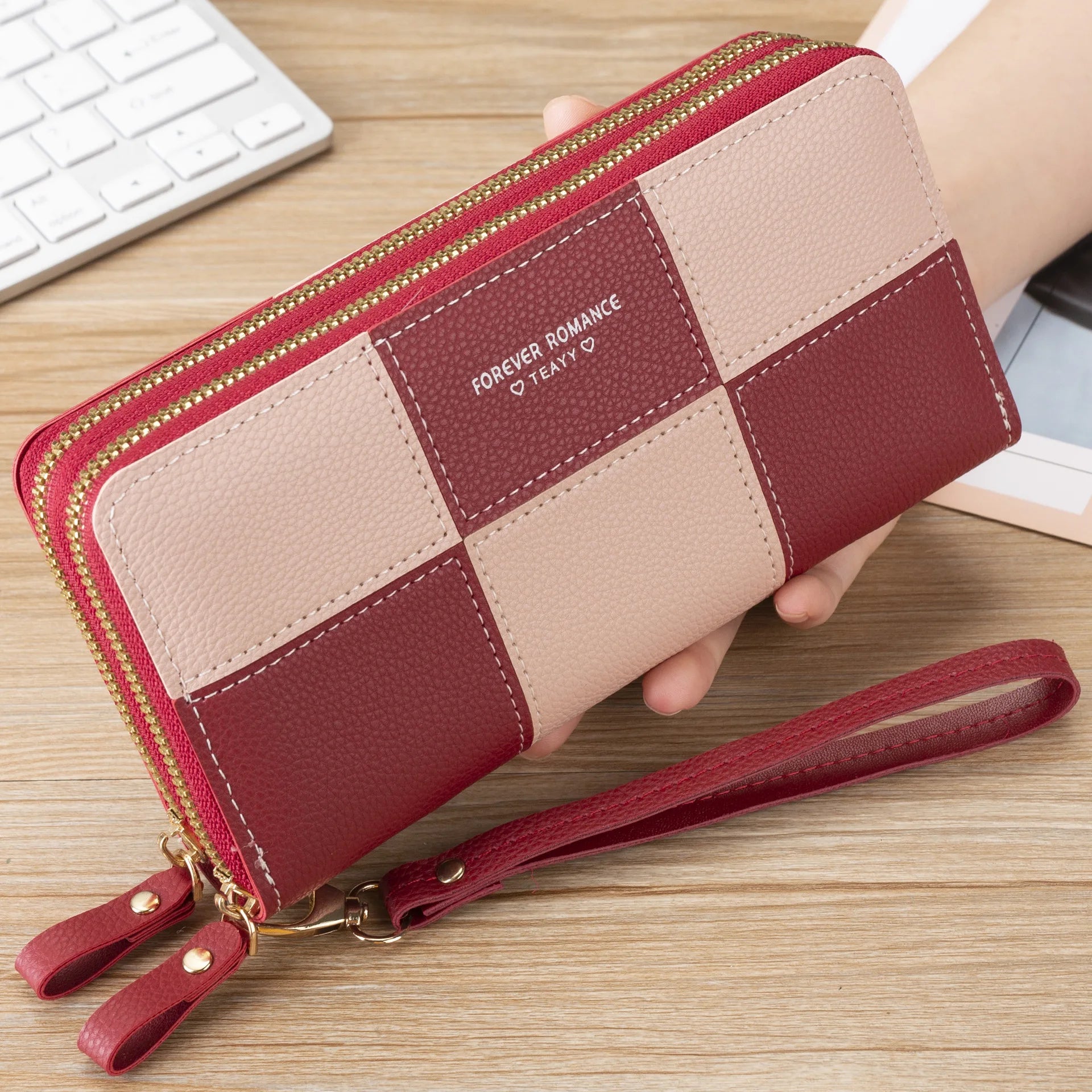Women's Long Handheld Wallet Double Zipper Splice Contrast Large Capacity
