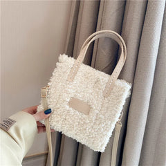 Women's Handwoven Shoulder Bag Lamb Wool Autumn Square Crossbody Bag