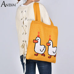 Women's Cartoon Crochet Handbag Tote Large Capacity