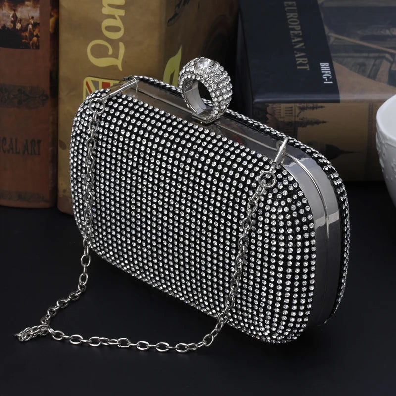 Womens Evening Bag Clutch with Rhinestone Studded Handbag