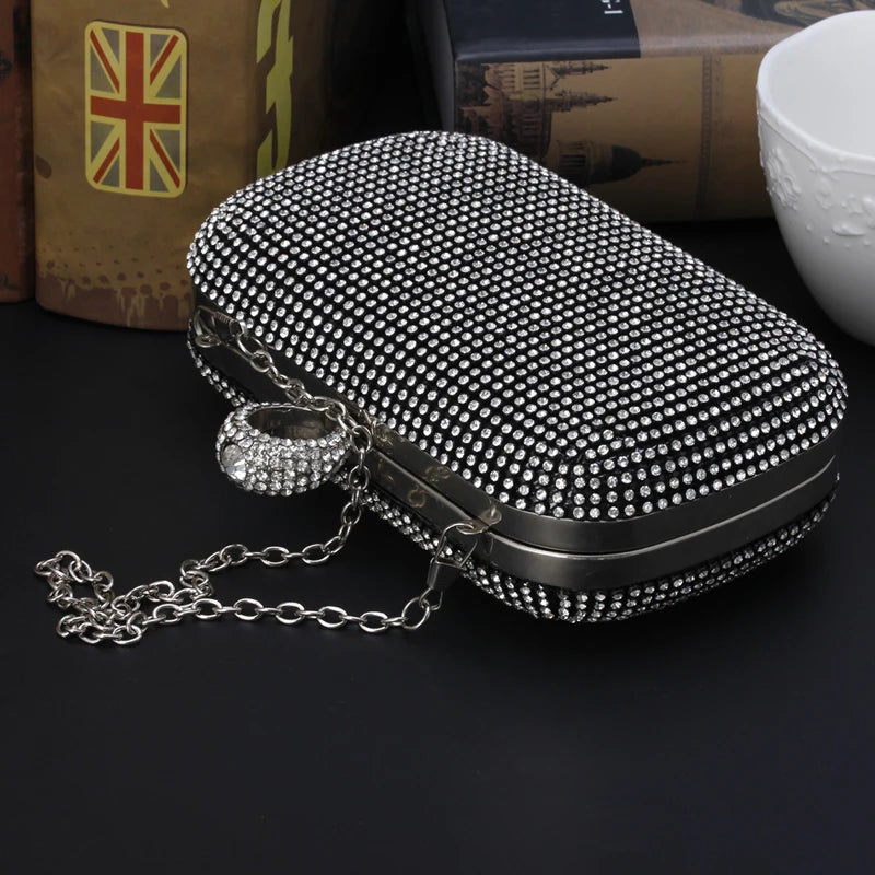 Womens Evening Bag Clutch with Rhinestone Studded Handbag
