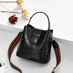 Women's PU Leather Solid Bucket Bag Retro Shoulder Embossed Stone Pattern