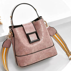 Women's PU Leather Solid Bucket Bag Retro Shoulder Embossed Stone Pattern