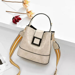 Women's PU Leather Solid Bucket Bag Retro Shoulder Embossed Stone Pattern
