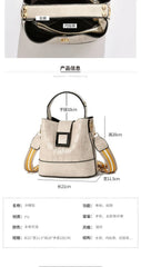 Women's PU Leather Solid Bucket Bag Retro Shoulder Embossed Stone Pattern