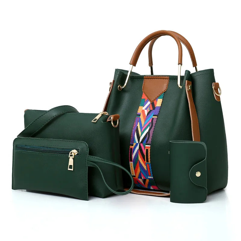 Large Capacity Women's Bag Four-Piece Set Contrast Single Shoulder Messenger Bag