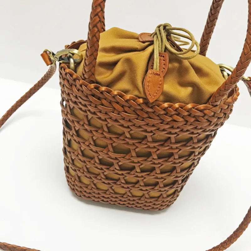 Cowhide Woven Shoulder Bag Hollow Casual Shopping Bag