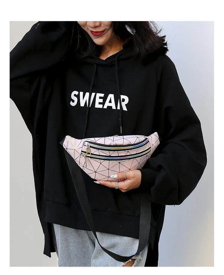 Women's Pink Silver Fanny Pack Geometric Waist Bag