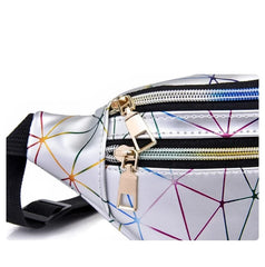 Pink Silver Geometric Fanny Pack Women's Belt Bag