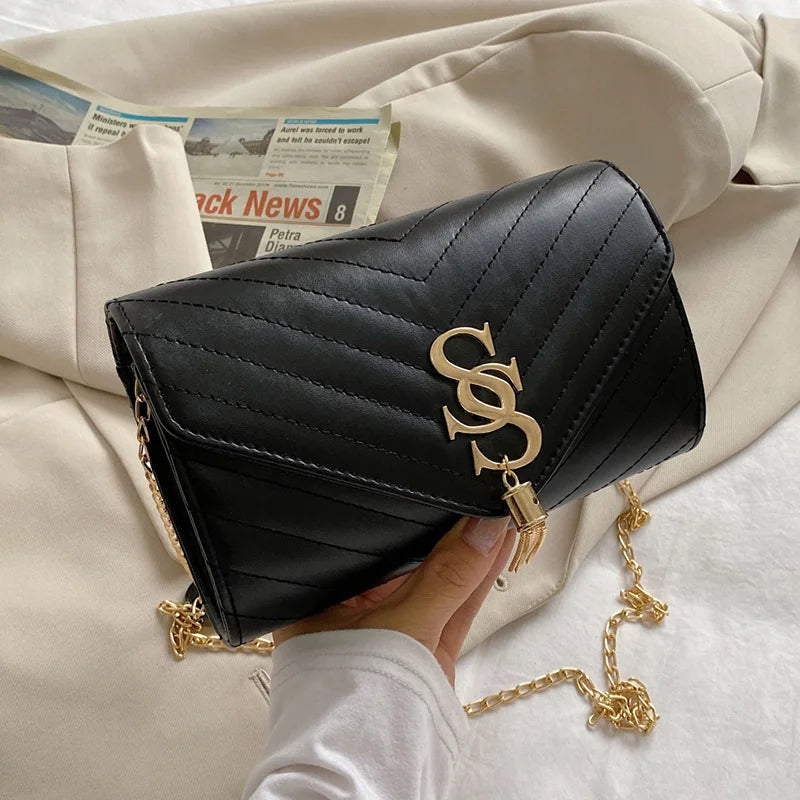 Women's Flip Handbag Soft Leather Chain Black Yellow White