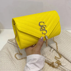 Women's Flip Handbag Soft Leather Chain Black Yellow White
