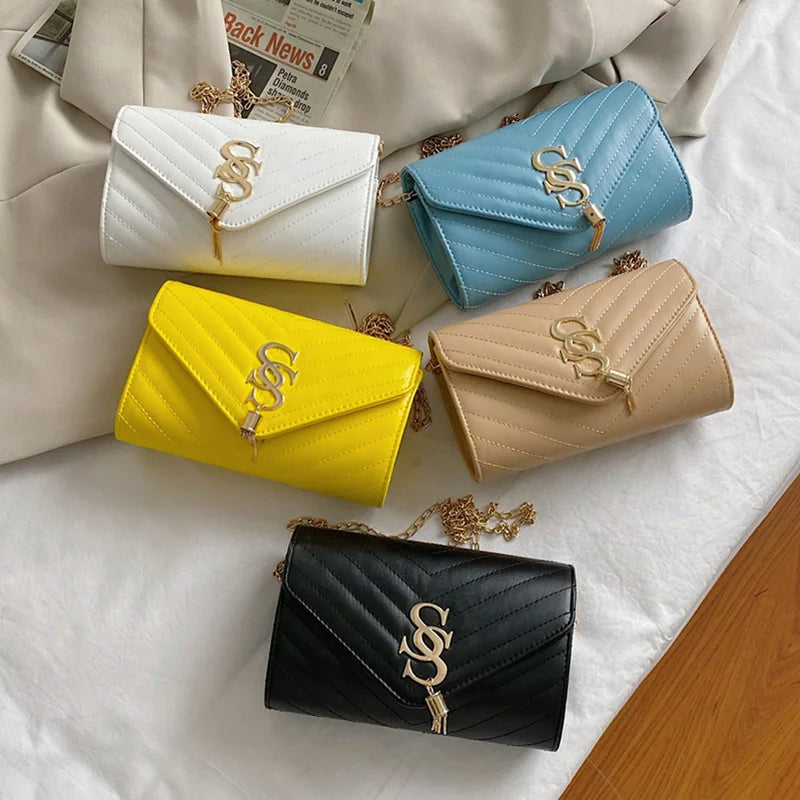 Women's Flip Handbag Soft Leather Chain Black Yellow White
