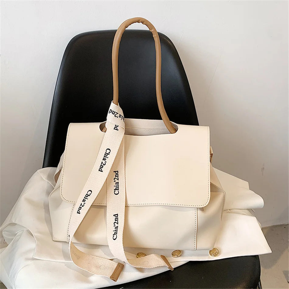 Women's Large Capacity PU Leather Handbag with Ribbon Detail