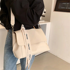 Women's Large Capacity PU Leather Handbag with Ribbon Detail