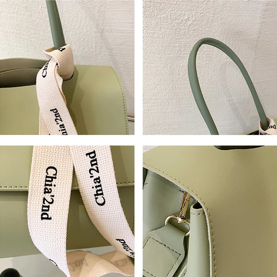 Women's Large Capacity PU Leather Handbag with Ribbon Detail
