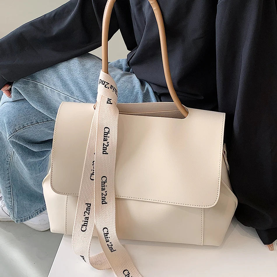 Women's Large Capacity PU Leather Handbag with Ribbon Detail
