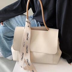 Women's Large Capacity PU Leather Handbag with Ribbon Detail