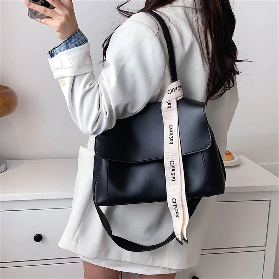 Women's Large Capacity PU Leather Handbag with Ribbon Detail