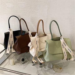 Women's Large Capacity PU Leather Handbag with Ribbon Detail