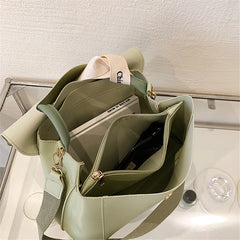 Women's Large Capacity PU Leather Handbag with Ribbon Detail