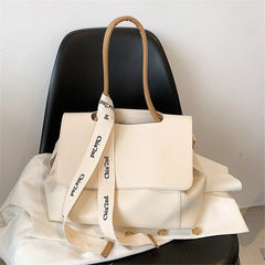 Women's Large Capacity PU Leather Handbag with Ribbon Detail
