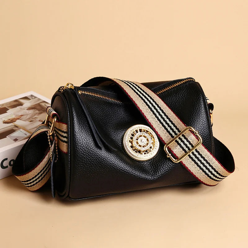 Women's Soft Leather Handbag with Fluffy Detail