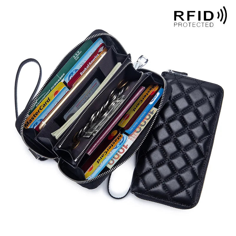 Women's Long Clutch Wallet Zipper Wristband Large Capacity Thick Purse