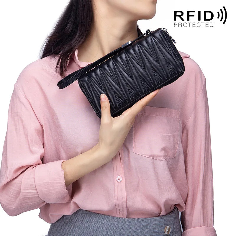 Women's Long Clutch Wallet Zipper Wristband Large Capacity Thick Purse