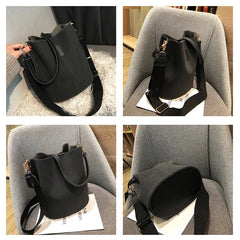 Women's Pu Bucket Bag Wide Shoulder Belt Handbag