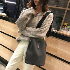 Women's Pu Bucket Bag Wide Shoulder Belt Handbag