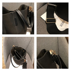 Women's Pu Bucket Bag Wide Shoulder Belt Handbag