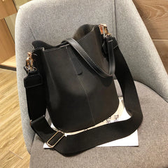 Women's Pu Bucket Bag Wide Shoulder Belt Handbag