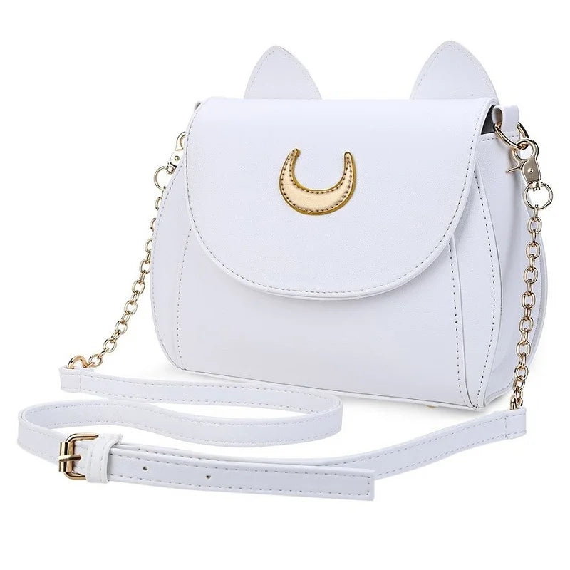 Moon Sea Handbag with Cat Chain, PU Leather