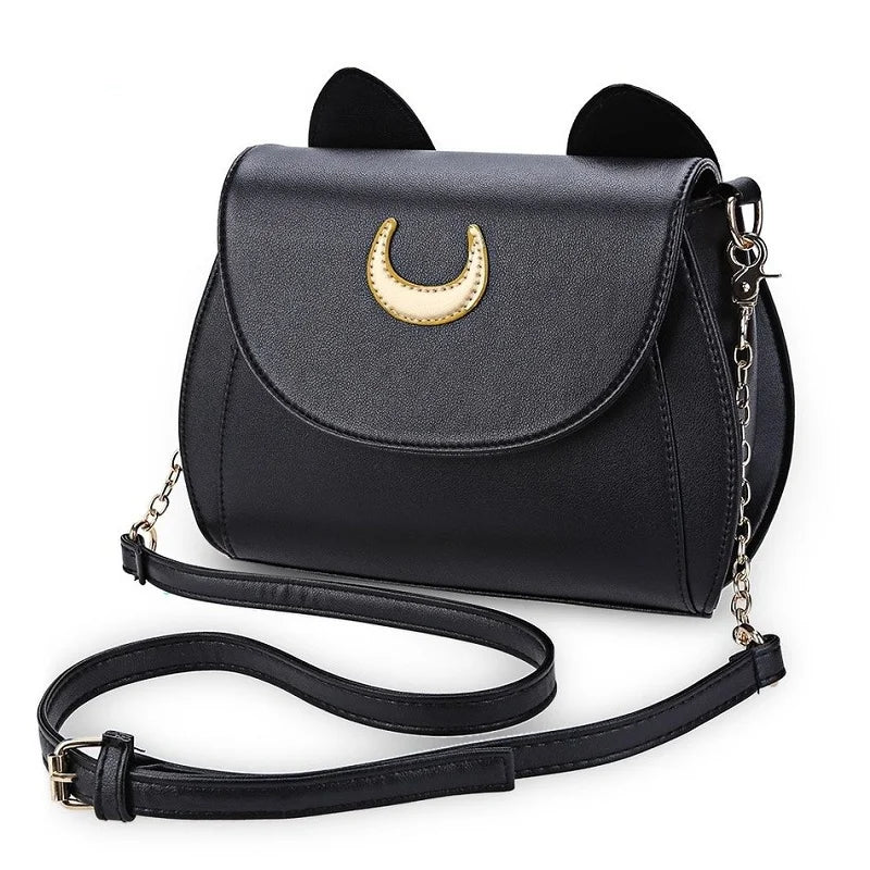 Moon Sea Handbag with Cat Chain, PU Leather