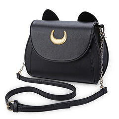 Moon Sea Handbag with Cat Chain, PU Leather