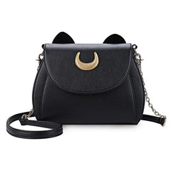 Moon Sea Handbag with Cat Chain, PU Leather