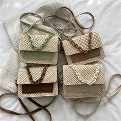 Women's Chain Straw Shoulder Bag All-Match Portable Small Square Bag