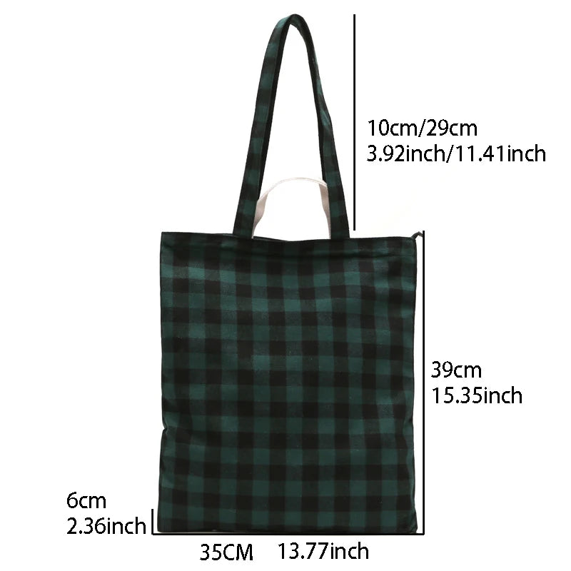 Women's Plaid Canvas Shopping Shoulder Bag Large-capacity Handbag