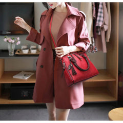 Solid Fringe Shoulder Zip Tote Handbag for Women