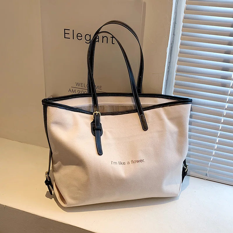 Canvas Women's Shoulder Bag Large Daily Shopping Zipper Bag