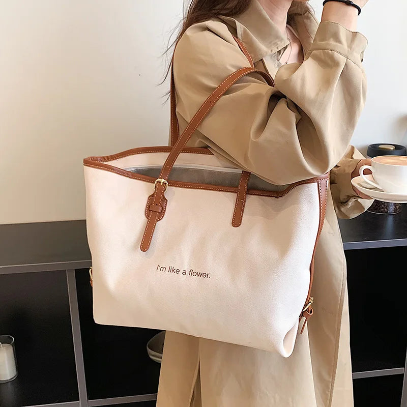 Canvas Women's Shoulder Bag Large Daily Shopping Zipper Bag