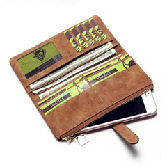 Nubuck Leather Zipper Wallet Women's Long Purse Fold Clutch