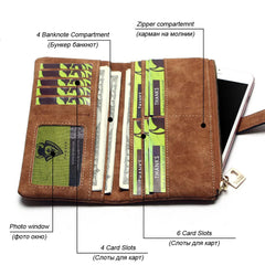 Nubuck Leather Zipper Wallet Women's Long Purse Fold Clutch
