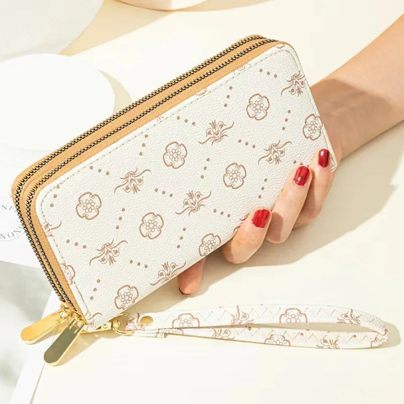 Women's Printed Clutch Bag with Multiple Zippers and Hand Strap